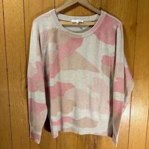 White+Warren 100% Cashmere Pink and Tan Camo Sweater Size Medium